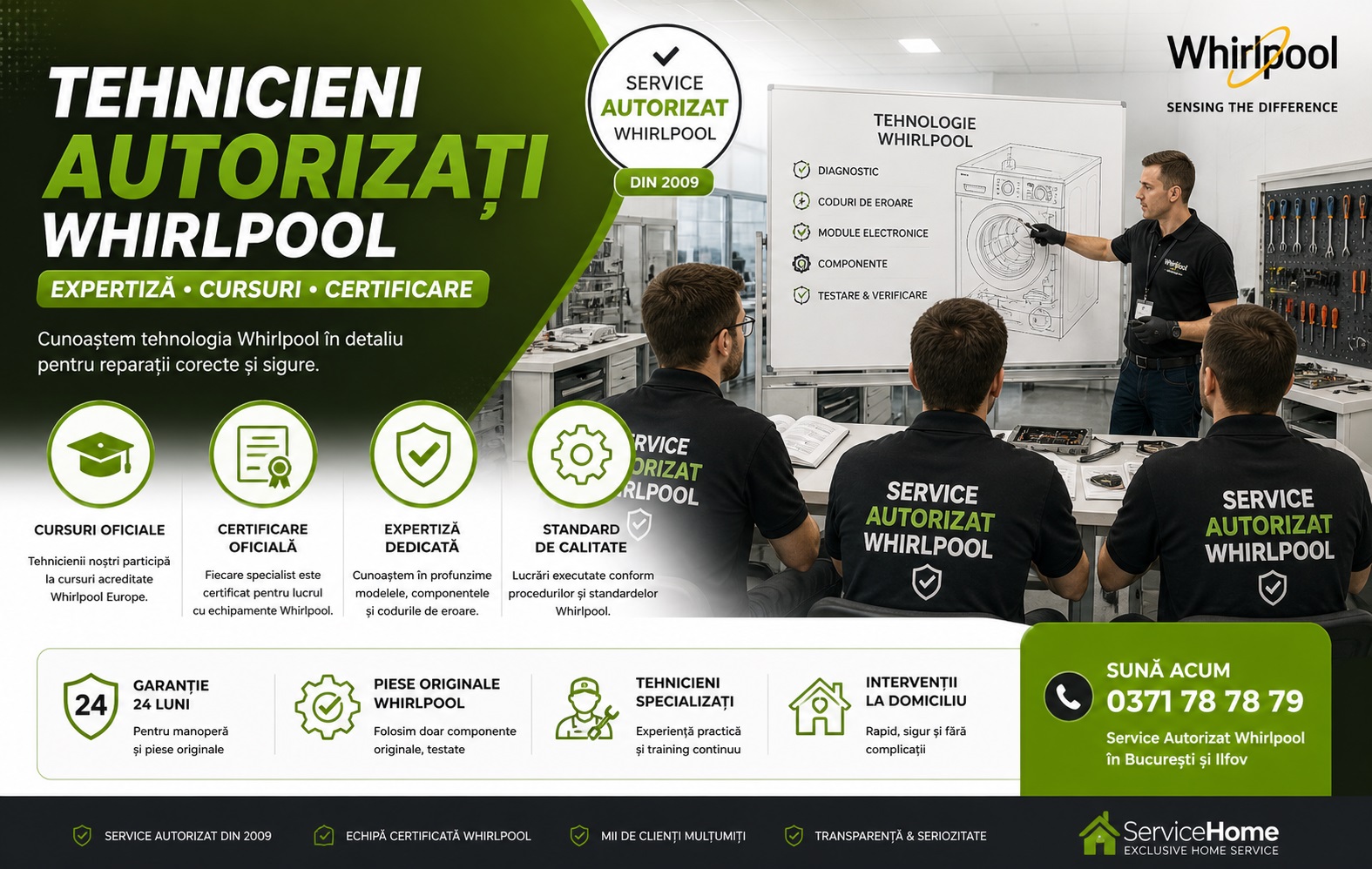 Tehnician certificat Whirlpool ServiceHome — service autorizat la domiciliu București